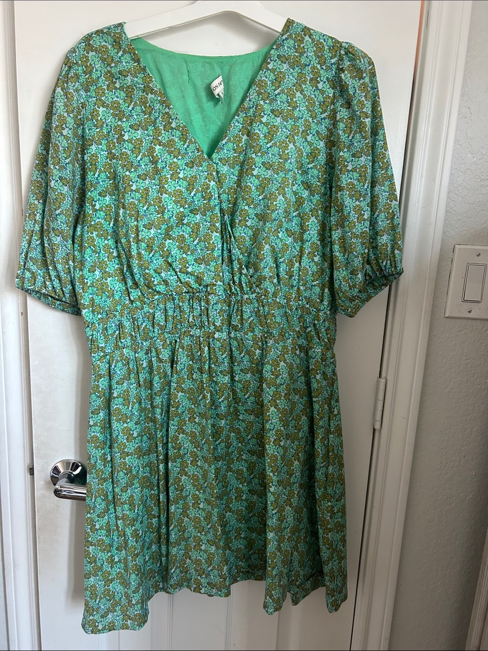 V-Neck Mini Dress in Teal and Olive Floral